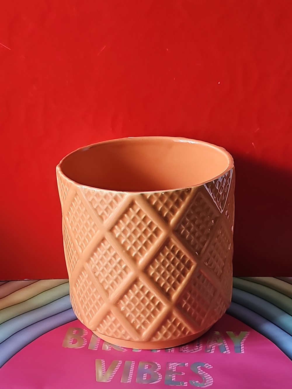 GCG Obelin Peach Waffle Lattice Textured 5" Tall Ceramic Planter